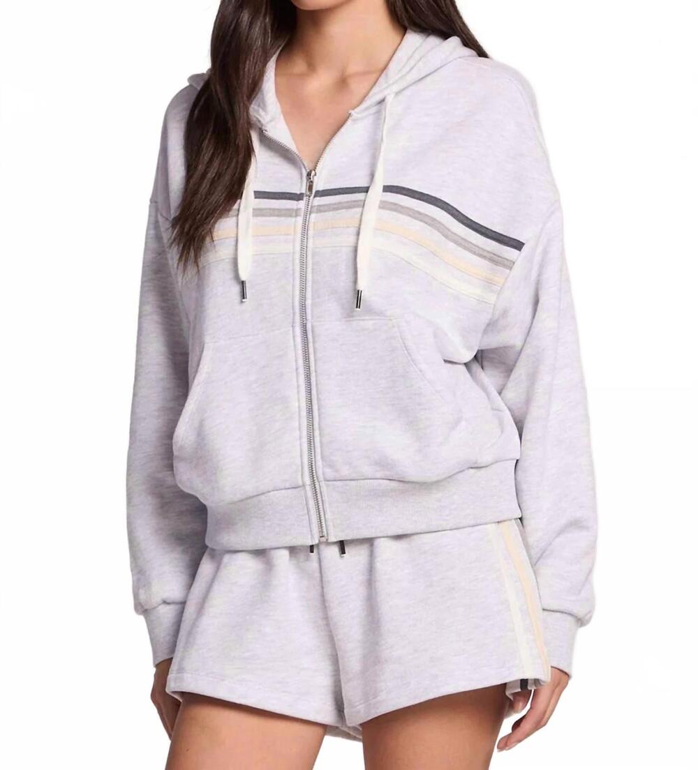 NEW CHASER zuma contrast strappings zip-up hoodie in light grey